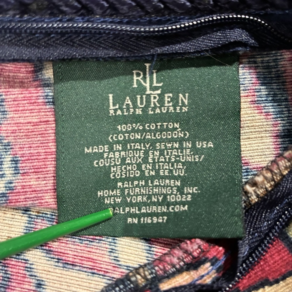 Ralph Lauren Poet Society Euro Pillow Sham Tapestry Rug Red Blue Cotton 24"x24" - Picture 3 of 9